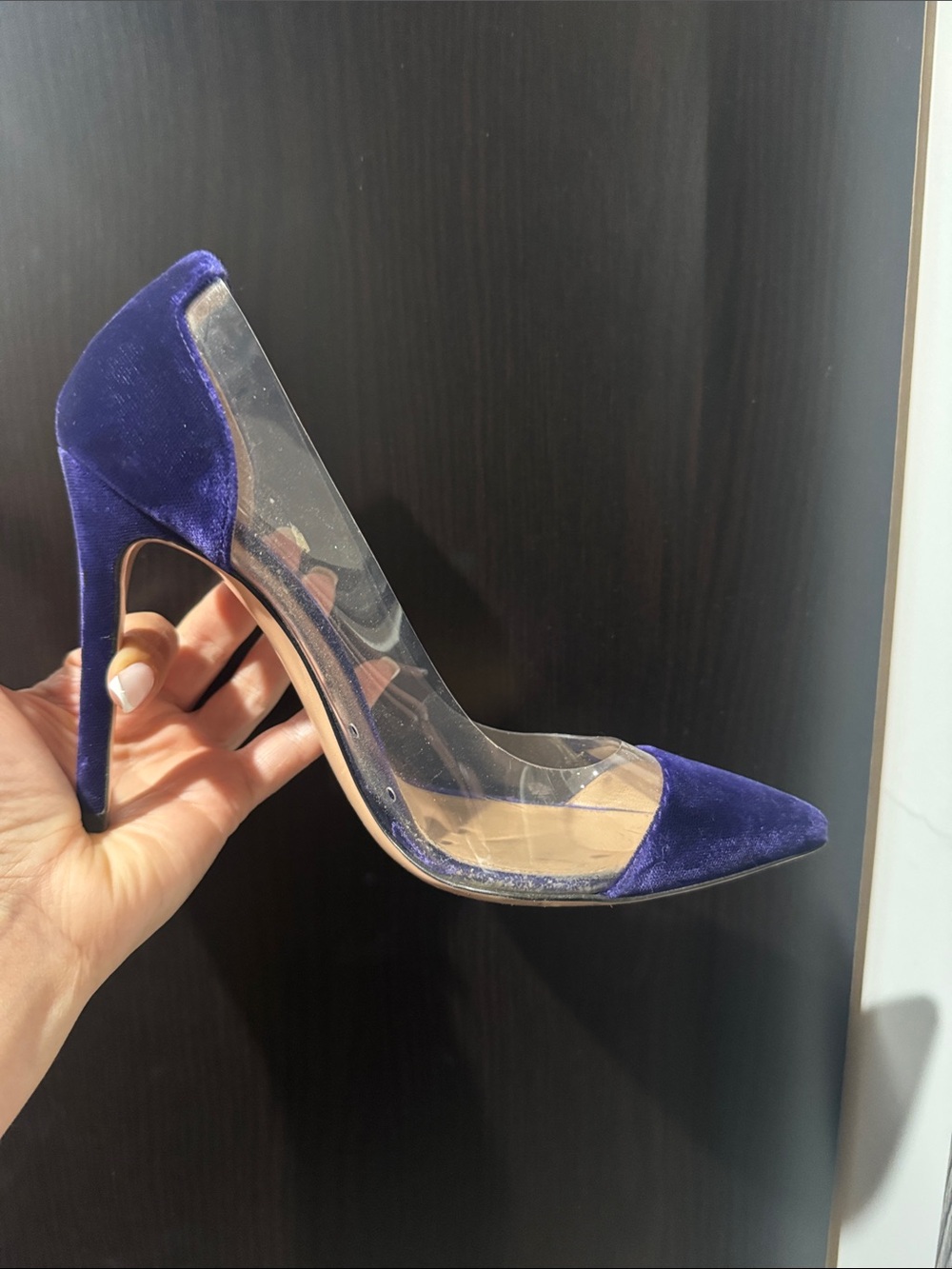 Gianvito Rossi Purple Velvet PVC Pointed-Toe Stiletto